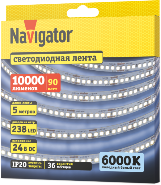 Лента светодиодная 95 299 NLS-2835CW240-18-IP20-24V (уп.5м) Navigator 95299