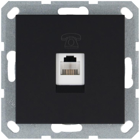 Розетка телефонная 1-м RJ11 механизм черн. матов. soft touch JasmartG6101PB