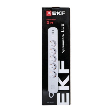Удлинитель 5х5м IP20 2USB 2.4А+2type-C LUX 1.5кв.мм EKF UBA-LUX-505-TC