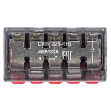 Клемма строительно-монтажная СМК 221-415 с рычагом 5 отверстий 0.2-4.0кв.мм (блист.20шт) PROxima EKF plc-smk-221-415b-20