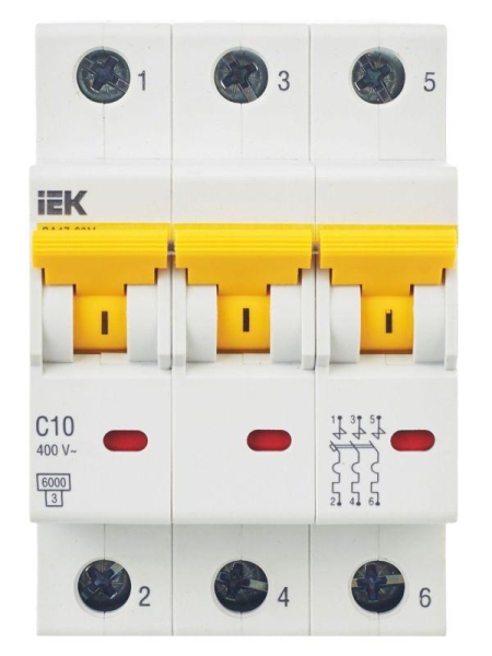 Выключатель автоматический модульный 3п C 10А 6кА ВА47-60M KARAT IEK MVA31-3-010-C