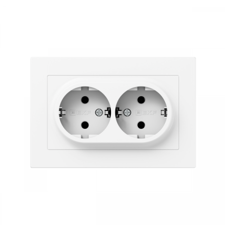 Розетка 2-м СП Эпика 16А с заземл. без защ. шторок с рамкой механизм бел. EKF UP1-SOW-210