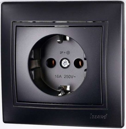 Розетка 1-м СП Mira с заземл. керамика черн. бархат LEZARD 701-4242-122