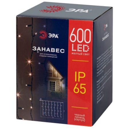 Гирлянда светодиодная "Занавес" 3х2м 600LED желт. ERAPS-Z Эра Б0060547