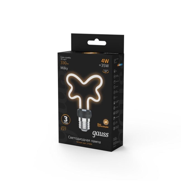 Лампа светодиодная филаментная Filament Artline 4Вт Butterfly матов. 2700К тепл. бел. Е27 330лм milky GAUSS 1001802104