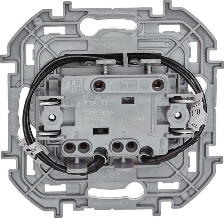 Выключатель 2-кл. Inspiria 10А IP20 250В 10AX с подсветкой/индикацией механизм сл. кость IEK 673631