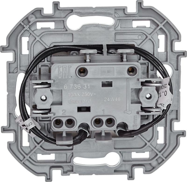 Выключатель 2-кл. Inspiria 10А IP20 250В 10AX с подсветкой/индикацией механизм сл. кость IEK 673631
