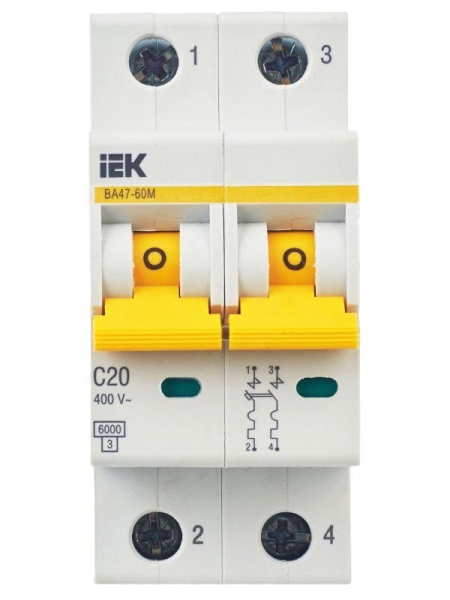 Выключатель автоматический модульный 2п C 20А 6кА ВА47-60M KARAT IEK MVA31-2-020-C