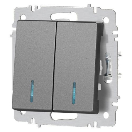 Выключатель 2-кл. СП Accent 6-105-07 10А IP20 250В с подсветкой AL/CU графит Intro Б0063521