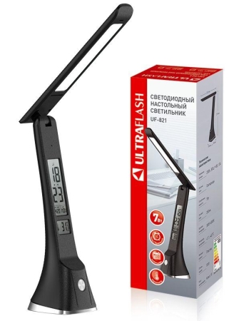 Светильник светодиодный настольный UF-821 C02 7Вт дисплей смена цвет. темп кожа черн. Ultraflash 15179