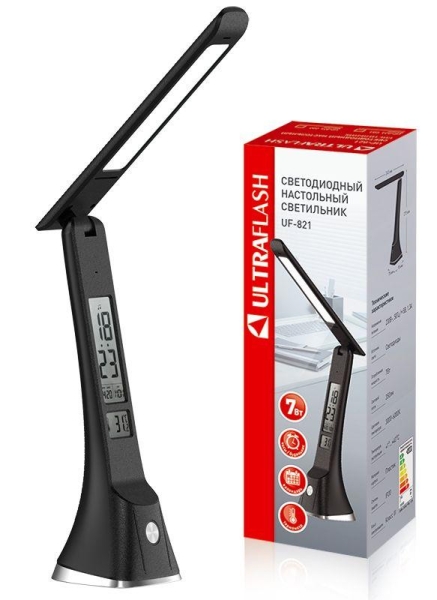 Светильник светодиодный настольный UF-821 C02 7Вт дисплей смена цвет. темп кожа черн. Ultraflash 15179