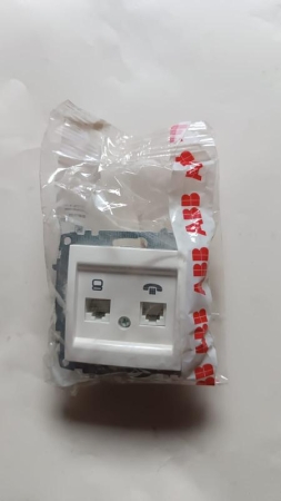 Розетка компьютерная + телефонная 2-м Cosmo RJ45 кат.6 + RJ11 механизм бел. ABB 619-010200-249
