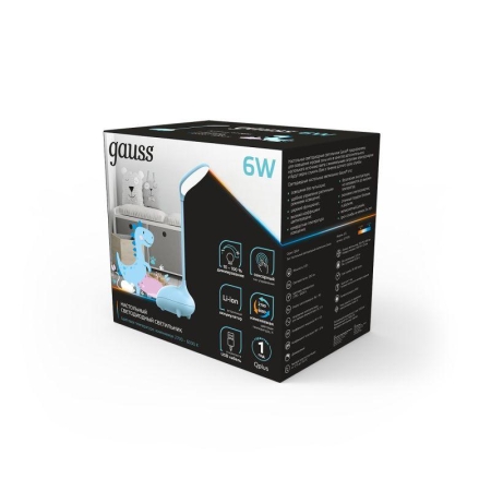 Светильник светодиодный настольный Qplus 6Вт 2700-6000К 330лм 5В аккум. Li-ion 1200мА.ч диммир. детский голуб. GAUSS GT7016