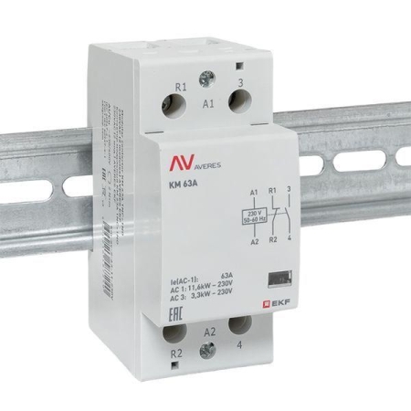 Контактор модульный КМ 63А 1NC+1NO 230В AC (2 мод.) AVERES EKF km-av-2-63-11-230V