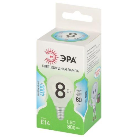 Лампа светодиодная GREEN LINE P45-8W-840-E14 GL 8Вт шар 4000К яркий свет бел. E14 Эра Б0067063