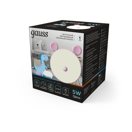 Светильник настольный Qplus 5Вт 2700-6000К 200лм 5В аккум. Li-ion 1200мА.ч диммир. ночник роз. GAUSS NN7024