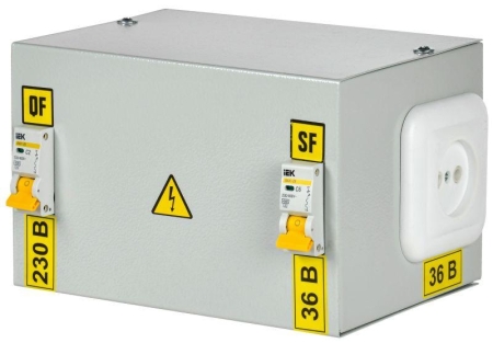 Ящик с понижающим трансформатором ЯТП 0.25 230/36В (2 авт. выкл.) 36 УХЛ4 IP30 IEK MTT12-036-0250