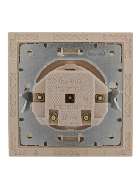 Розетка 1-м СП Rain с заземл. защ. шторки с заземл. керамика крем. LEZARD 703-0303-124