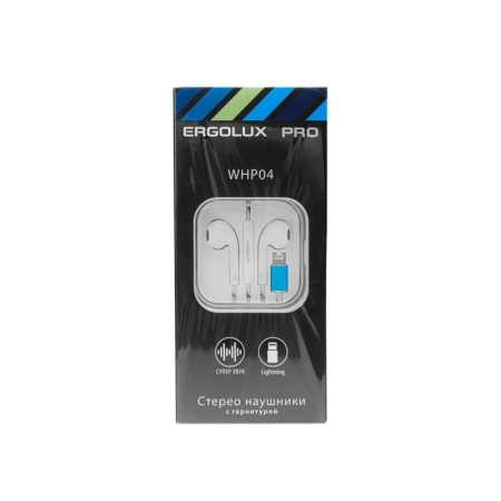 Наушники вкладыши с микрофоном ELX-WHP04-C01 проводные Lightning 1.2м коробка+бокс бел. ERGOLUX 15285