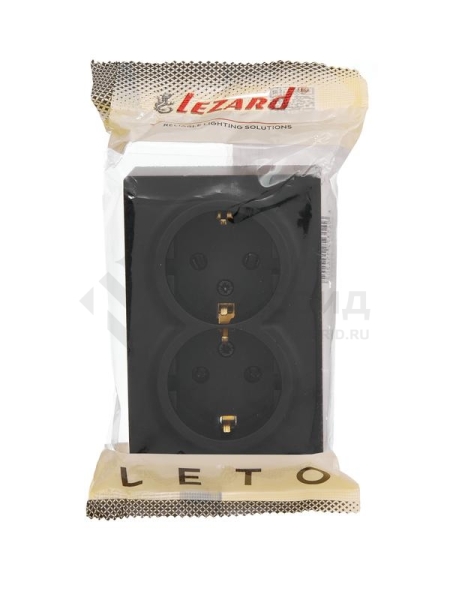 Розетка 2-м ОП LETO с заземл. закрытый корпус ПБТ черн. бархат LEZARD 752-4200-127B