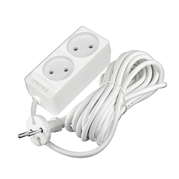 Удлинитель 2х5м без заземл. 10А IP20 2.2кВт ПВС 2х1 бел. DOMTOK 2347