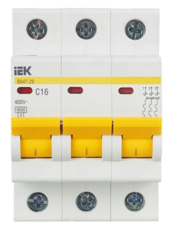 Выключатель автоматический модульный 3п C 16А 4.5кА ВА47-29 KARAT IEK MVA20-3-016-C