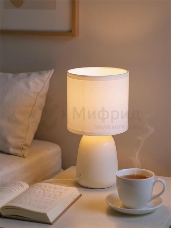Светильник настольный JH2-02-wh E14 IP20 130х130х255мм керамика; ткань; PVC-пластик бел. JazzWay 5062313