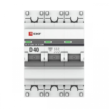 Выключатель автоматический модульный 3п D 40А 6кА ВА 47-63M с одним магнит. расцеп. EKF mcb4763m-6-3-40D-pro