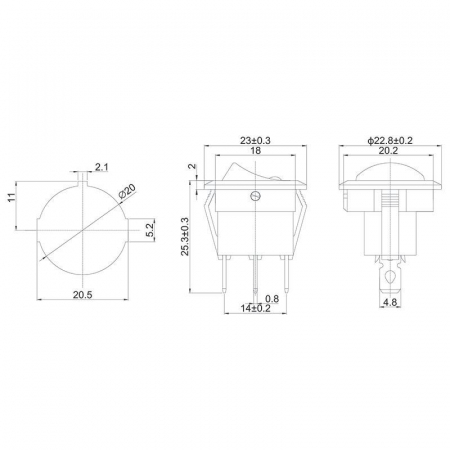 Выключатель клавишный круглый 12В 20А (3с) ON-OFF черн. подсветка син. (RWB-215 MIRS-101Е-8С/D) Rexant 36-2581