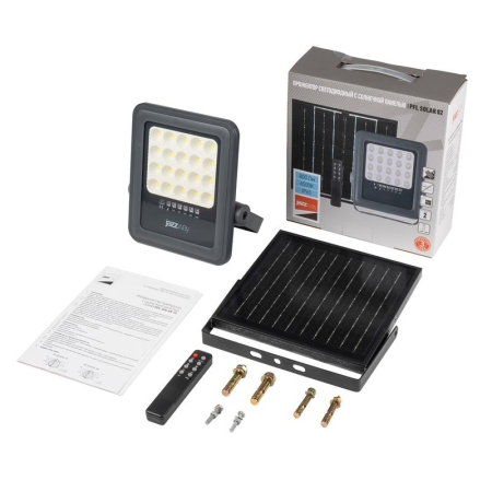 Прожектор светодиодный PFL SOLAR 02 50 6500К GR IP65 ДО с солнечн. панелью и пультом Pro+ JazzWay 5058460