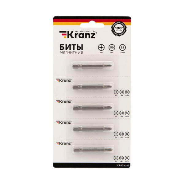 Бита PH1x50мм для шуруповерта сталь S2 (уп.5шт) (лента) Kranz KR-12-6212