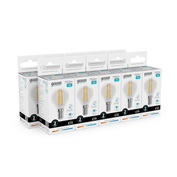 Лампа светодиодная филаментная Filament Elementary 12Вт шар 4100К Е14 750лм GAUSS 52122