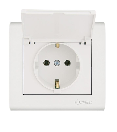 Розетка Manolya с заземл. и крышкой бел. Makel 41001029
