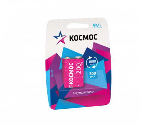 Аккумулятор 6F22 200мА.ч 1BL (блист.1шт) КОСМОС KOCNI-MH6F22(200mAh)