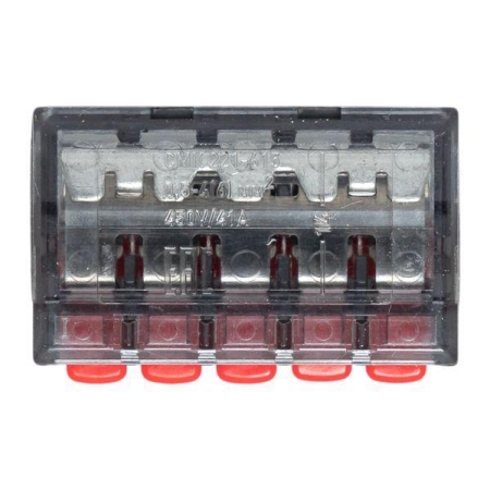 Клемма строительно-монтажная СМК 221-615 5-проводная 0.5-4.0(6)кв.мм с рычагом (уп.25шт) PROxima EKF plc-smk-221-615