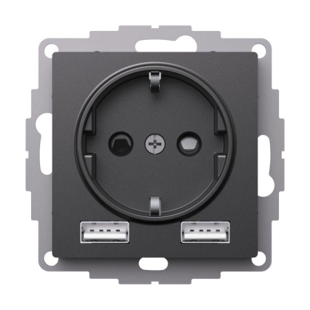 Розетка AtlasDesign 16А с 2-мя заряд. устройствами USB тип A+A 5В/2.4А 2х5В/1.2А механизм базальт SE ATN001430