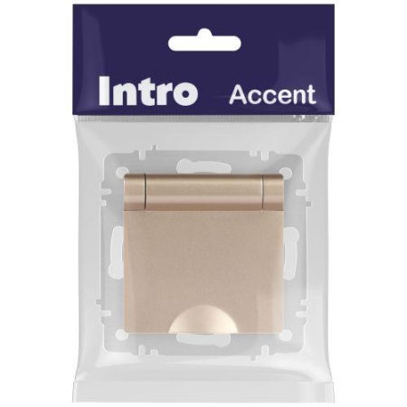 Розетка 1-м СП Accent 6-203-04 16А IP20 250В 2P+E Schuko с крышкой шампань Intro Б0063738
