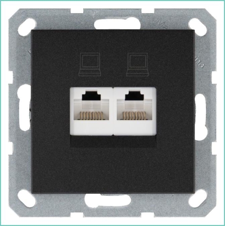 Розетка компьютерная 2-м RJ45 IP20 кат. 6 механизм антрацит Jasmart G6108B