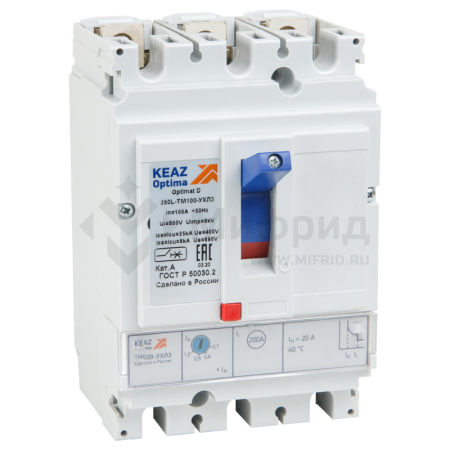 Выключатель автоматический 3п 32А диапазон уст. 100...250А 40кА OptiMat D250N-TM032-УХЛ3 КЭАЗ 291425