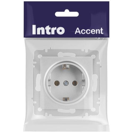 Розетка 1-м СП Accent 6-202-03 16А IP20 250В 2P+E Schuko алюм. Intro Б0063686