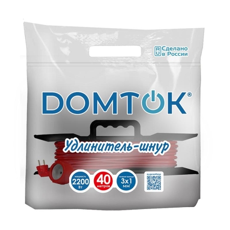Удлинитель-шнур на рамке 1х40м с заземл. 10А IP20 2.2кВт ПВС 3х1 DOMTOK 2481