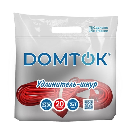 Удлинитель-шнур 1х20м без заземл. 10А IP20 2.2кВт ПВС 2х1 DOMTOK 2489