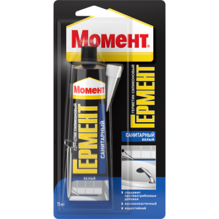 Герметик силиконовый санитарный "Момент ГЕРМЕНТ" 70мл на един. блистере бел. Момент Б0003633