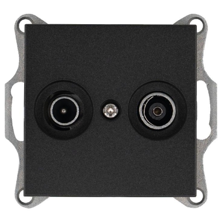 Розетка телевизионная проходная TV + FM 2-м Ф9.5мм механизм антрацит Jasmart G6205B