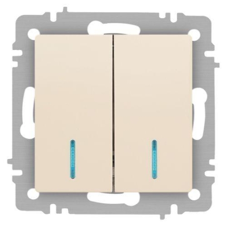 Выключатель 2-кл. СП Accent 6-105-02 10А IP20 250В с подсветкой AL/CU сл. кость Intro Б0063509