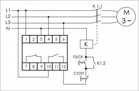 Реле контроля и наличия фаз CZF-312 (монтаж на DIN-рейке 35мм; регулировка порога; без задержки отключения; 3х400/230+N 2х8А 1Z 1R IP20) F&F EA04.001.007