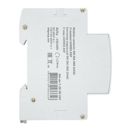 Контактор модульный КМ 20А 2NО 24В AC (1 мод.) AVERES EKF km-av-1-20-20-24V