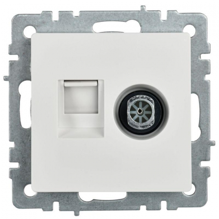 Розетка компьютерная + телевизионная 2-м Brite РТВ/РК12-БрБ RJ45 кат.5E + TV механизм бел. IEK BR-AK20-1-K01