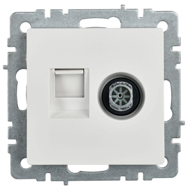 Розетка компьютерная + телевизионная 2-м Brite РТВ/РК12-БрБ RJ45 кат.5E + TV механизм бел. IEK BR-AK20-1-K01