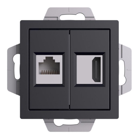Розетка 2-м AtlasDesign HDMI+RJ45 кат.5E механизм карбон SE ATN001082